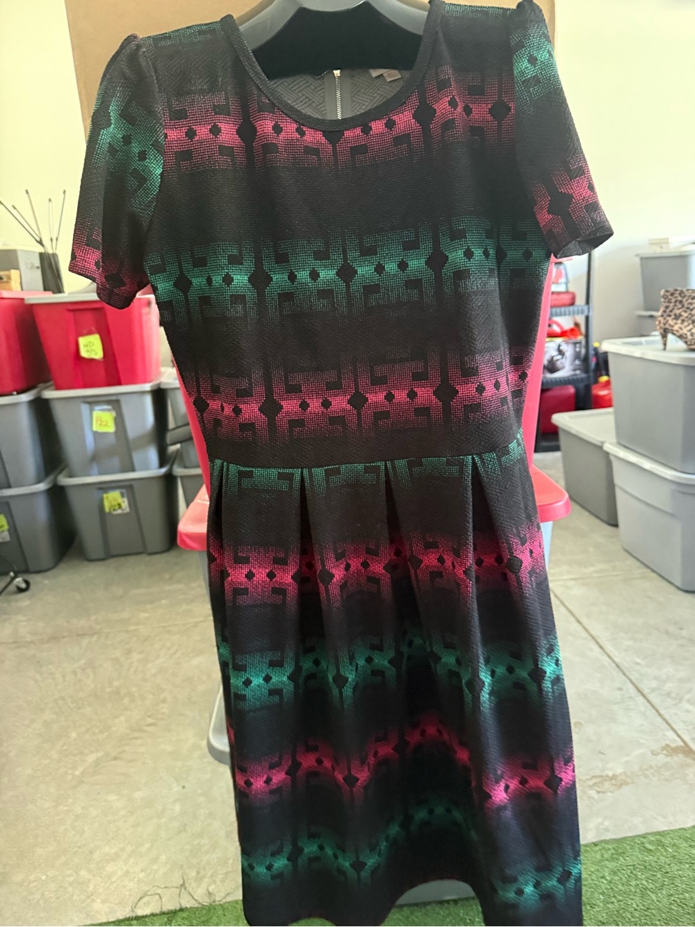 Black Dress with Pink & Teal Geo Print p52